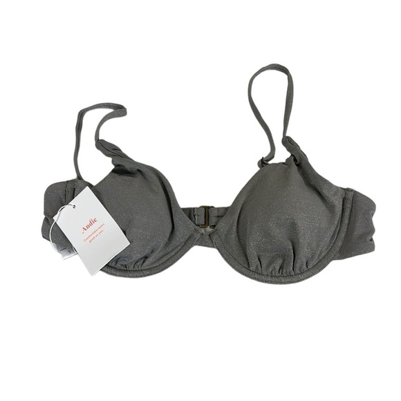 Andie Sicily Bikini Top Women's S Metallic Silver Underwire NWT - Picture 1 of 9
